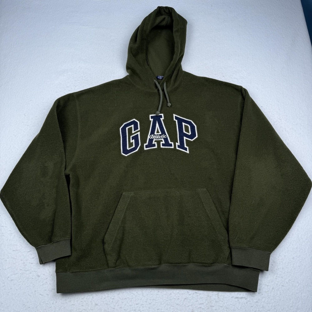 Vintage Gap Hoodie Mens Large Green Fleece Pullover Kangaroo Pocket Athletic